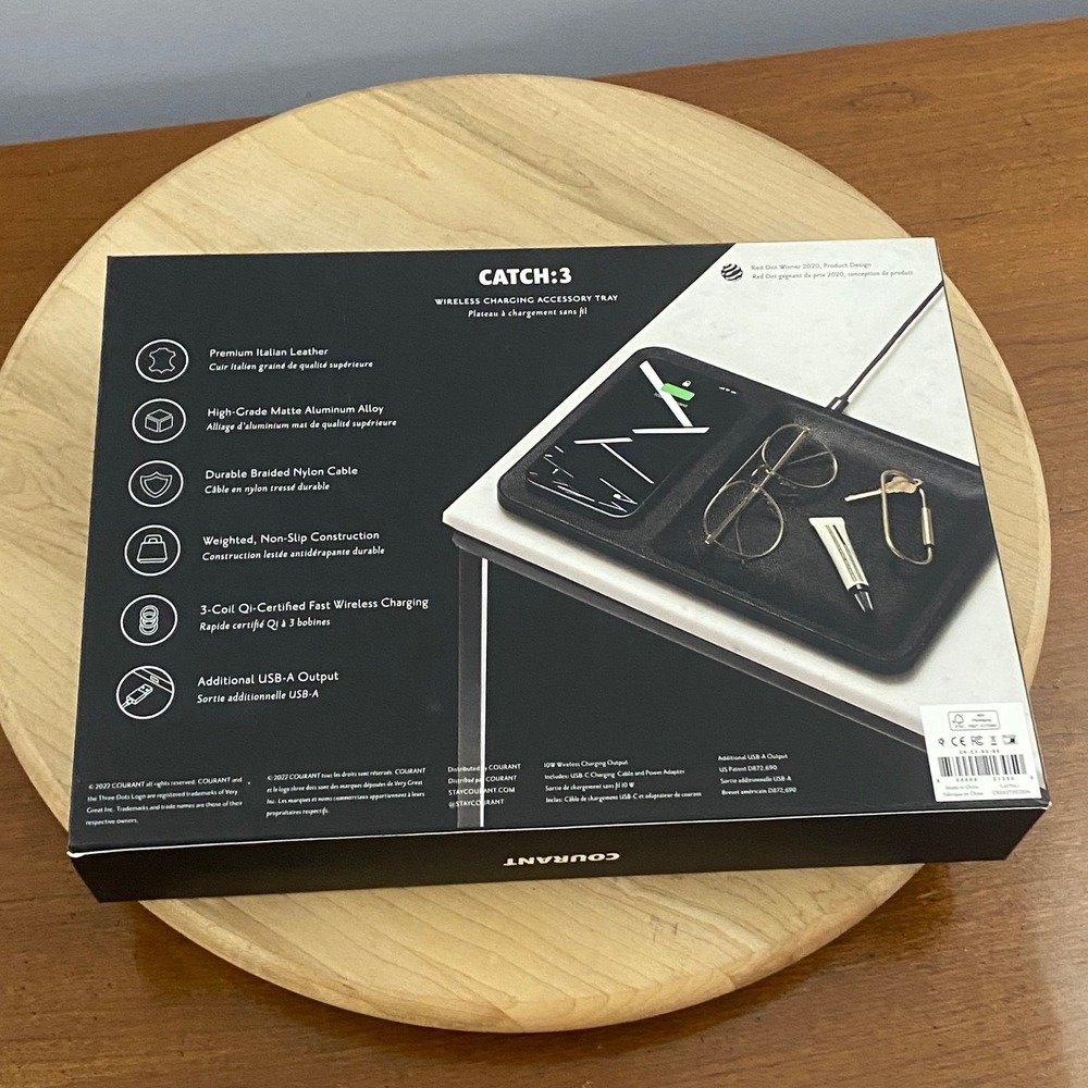 Courant Catch:3 Classics Black Leather Wireless Charger Valet Tray TESTED WORKS - Picture 2 of 8